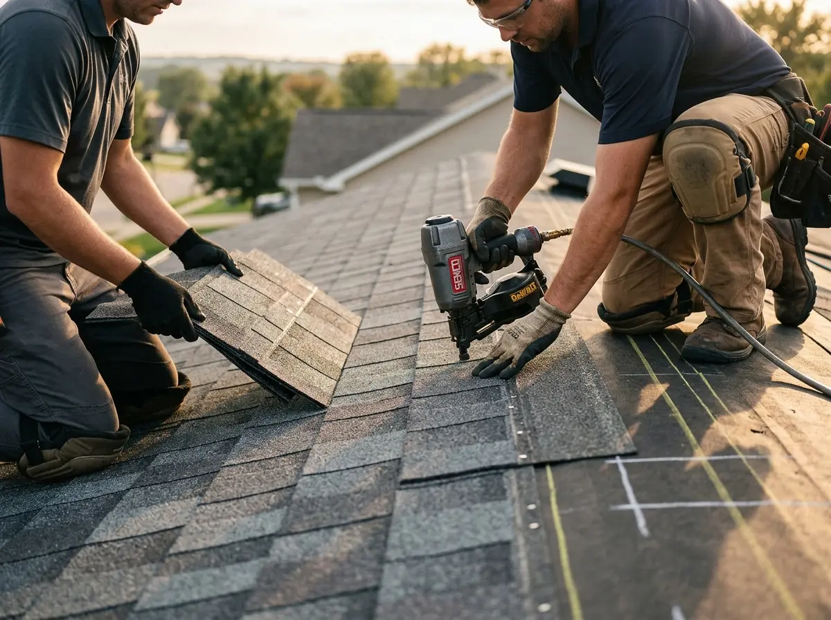 Professional roofer working on a residential roof in Port Wentworth